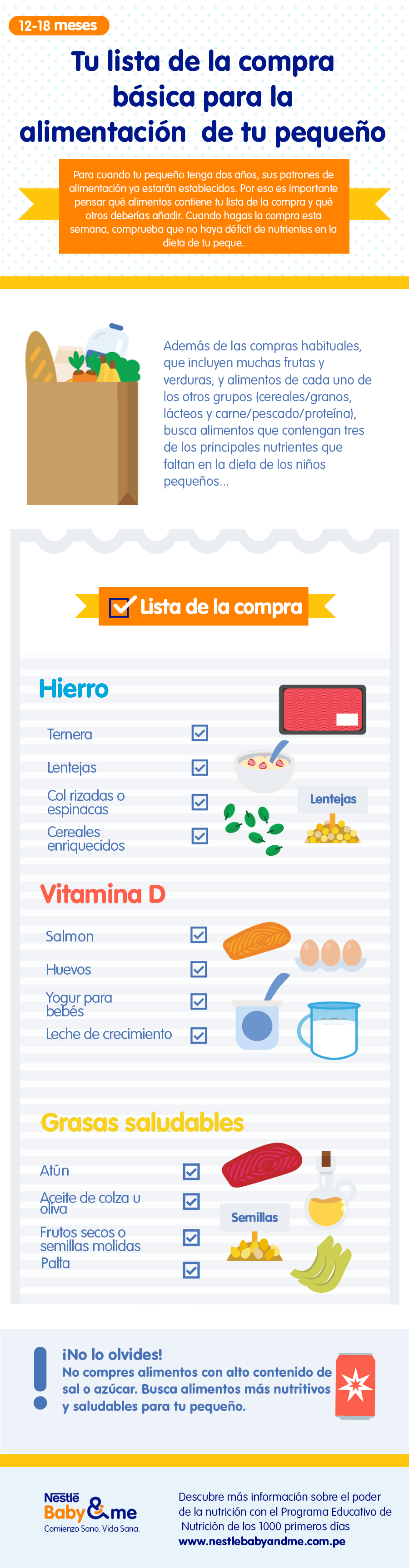 Infografía lista de compras de alimentos para bebé