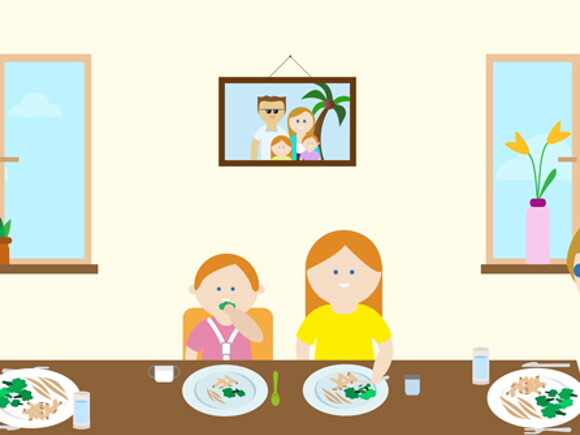 Dibujo animado de una comida familiar